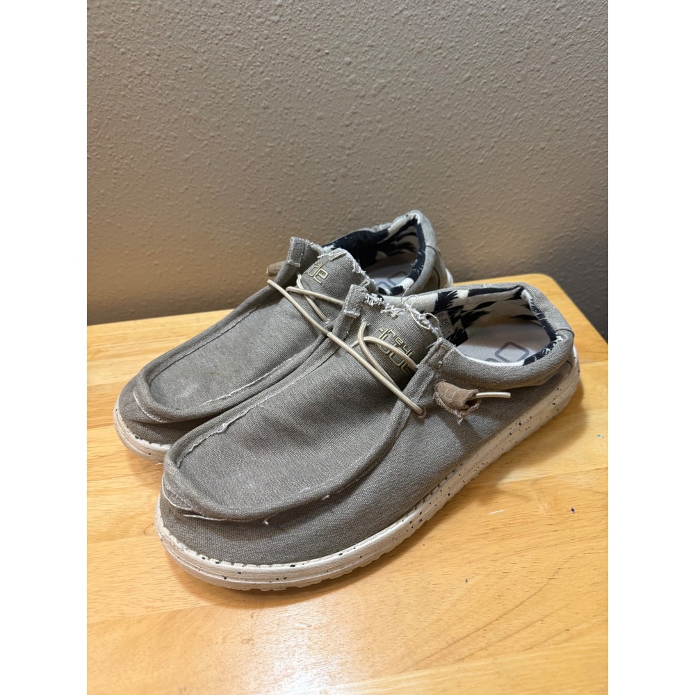 Hey Dude Wally Stretch Mens 11 Beige Canvas Slip On Shoes 110380500